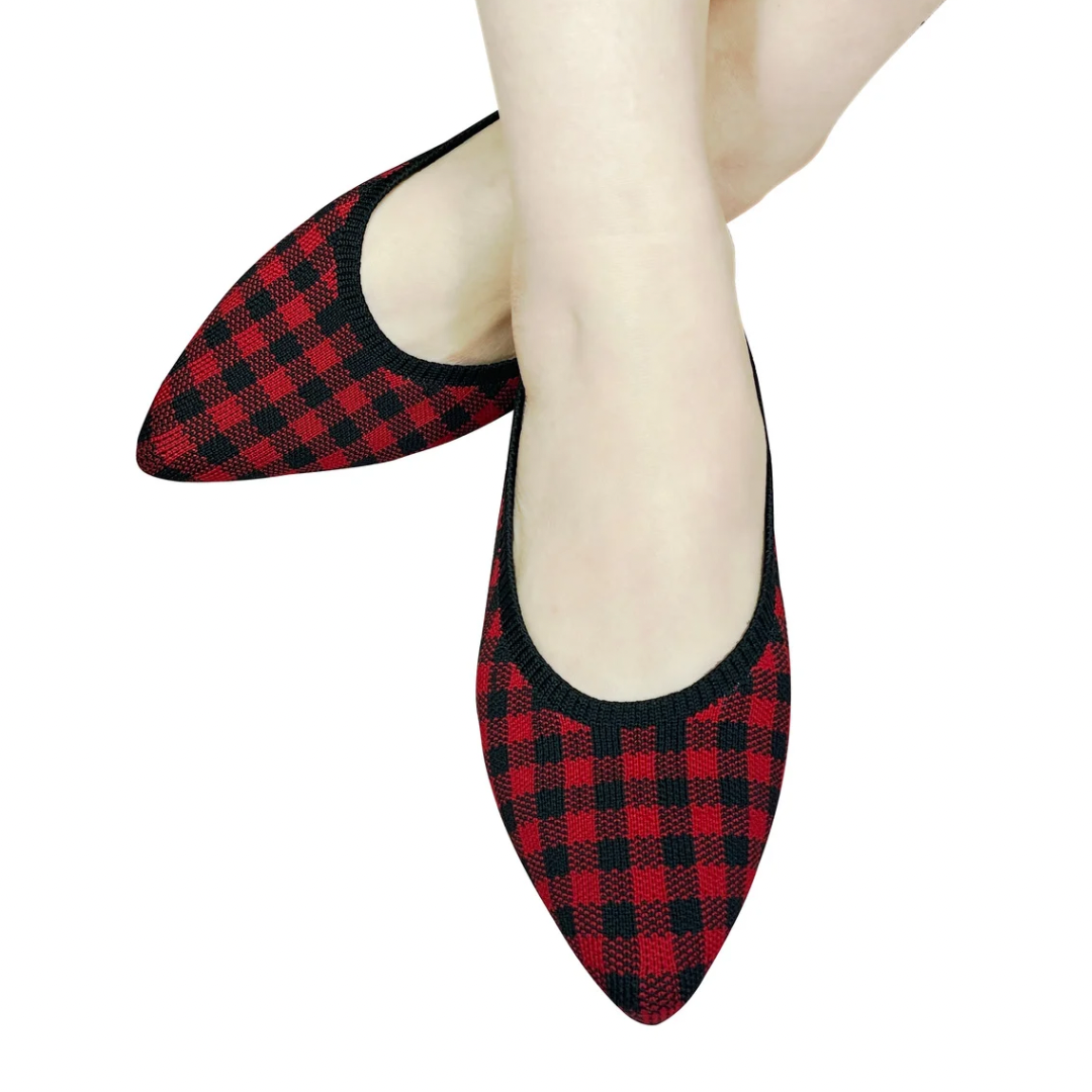 Mavis II Water-Repellent Flats Red Grid