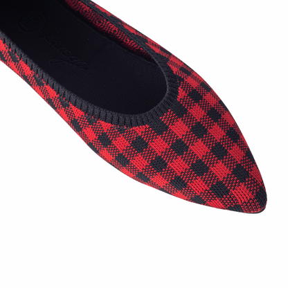 Mavis II Water-Repellent Flats Red Grid