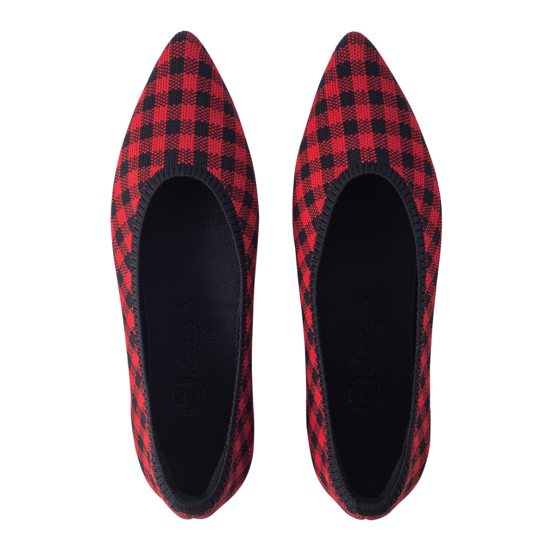 Mavis II Water-Repellent Flats Red Grid