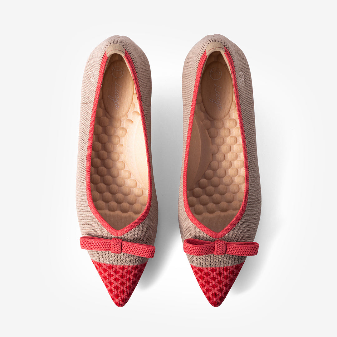 Belle Pointed Ecru and Red Bowknot