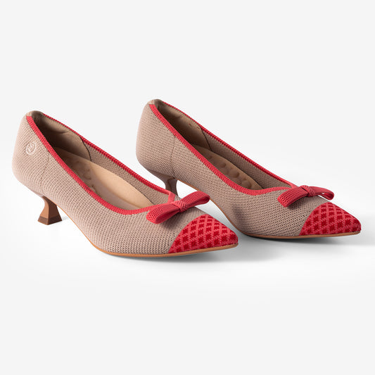 Belle Pointed Ecru and Red Bowknot