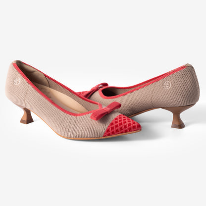 Belle Pointed Ecru and Red Bowknot